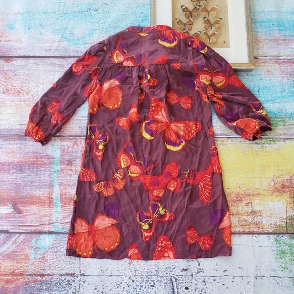 Amour Vert Red Dalila Silk Butterfly Print Tunic Shift Mini Dress M - Picture 7 of 11